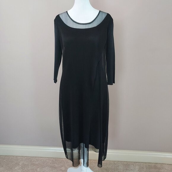 Vanite Couture Black Pleated Sheer Layered Midi Dress NWOT - Picture 1 of 9